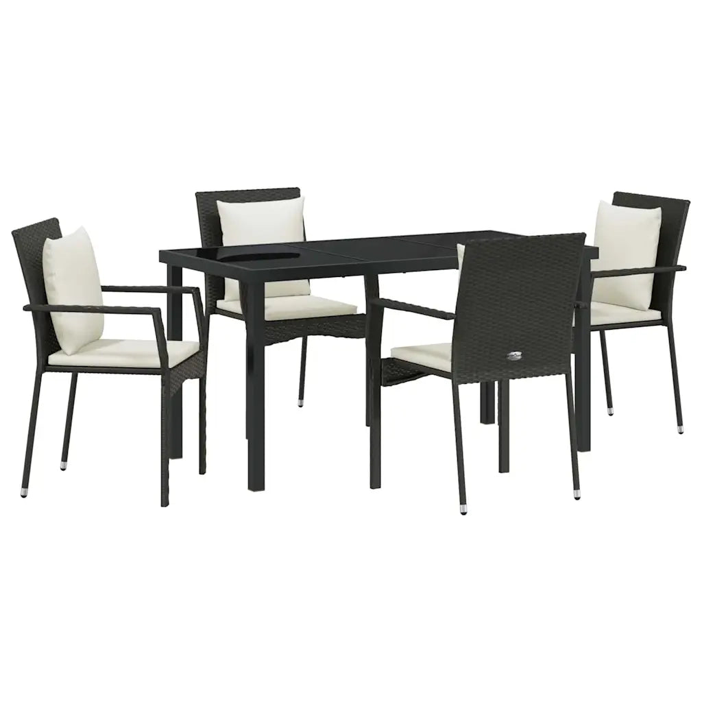 Set da Pranzo per Giardino con cuscino 5 pcs Nero polyrattan