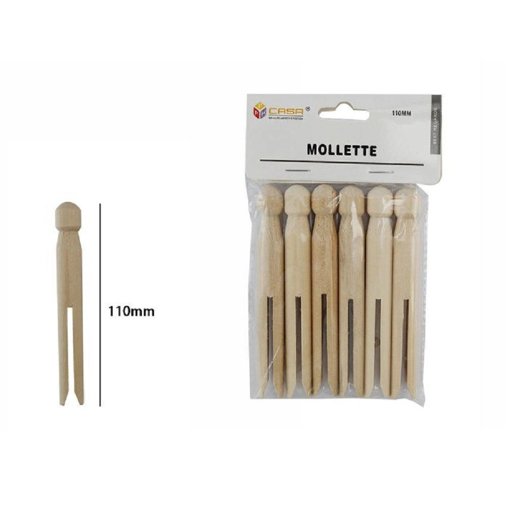 Trade Shop - Set 18 Pz Mollette Pinze Bucato Panni In Legno Bricolage Hobbystica 110mm 53895a -