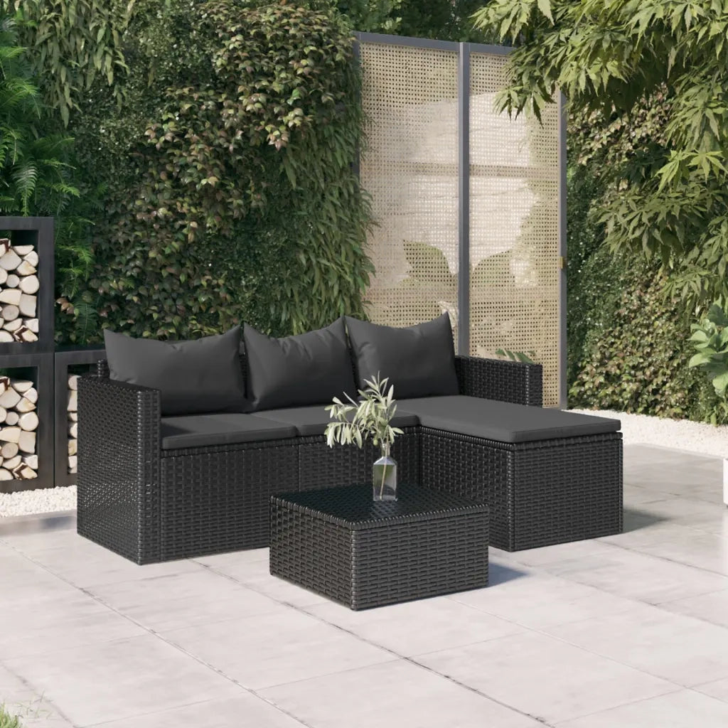 Set Divani da Giardino | Set Salotto da Giardino Nero in Polyrattan