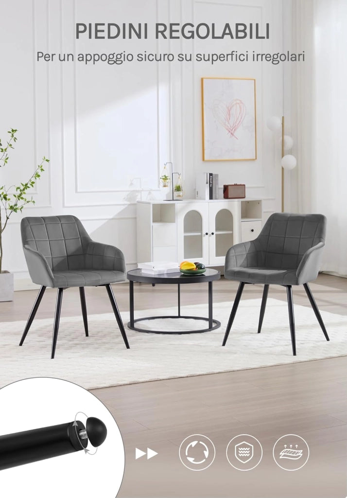 Sedia per Sala da Pranzo Imbottita, Poltroncina in Velluto,Sedia da Cucina con Braccioli e Schienale, Gambe in Metallo, moderne,Grigio Scuro, BH93dgr-1