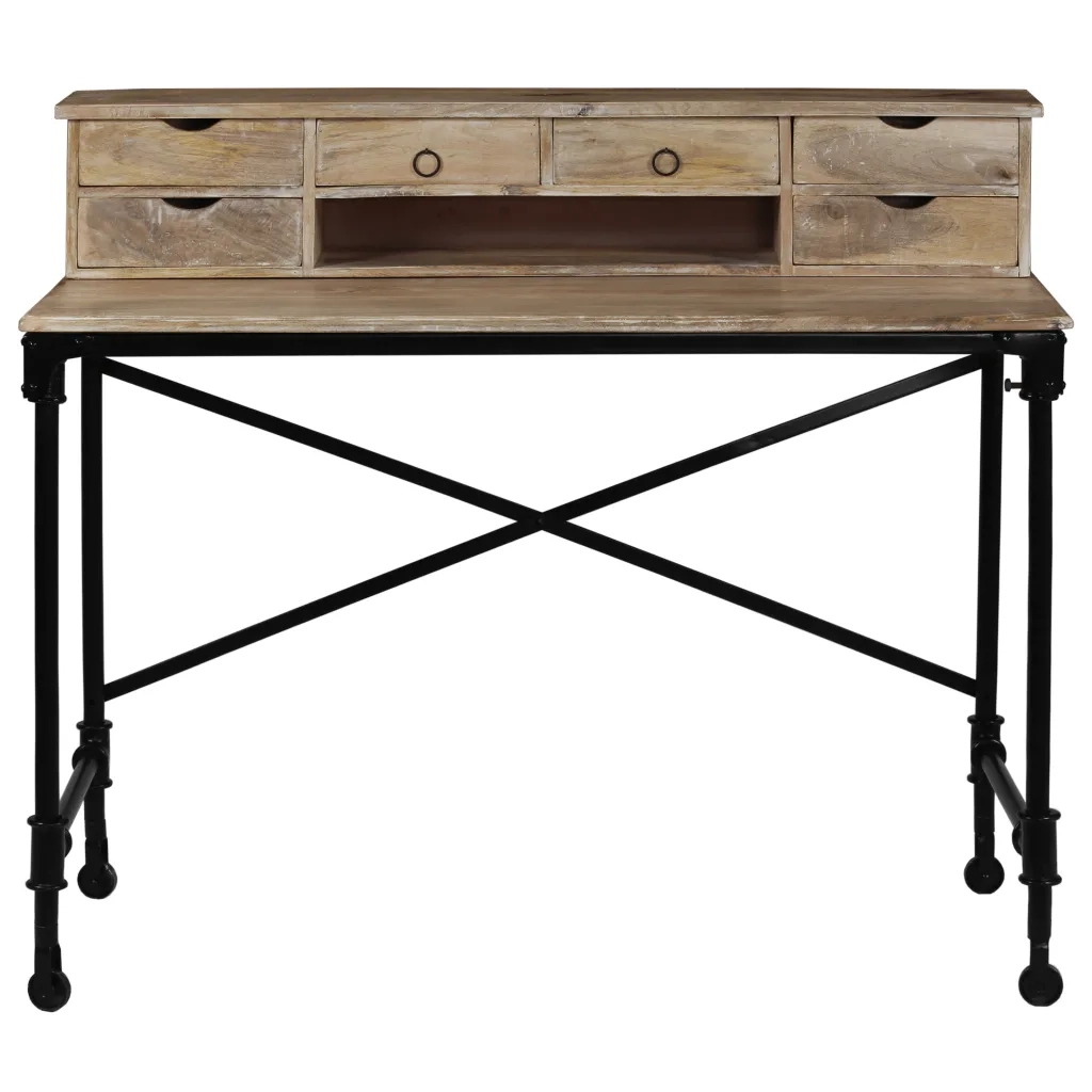 Scrivania in Legno Massello di Mango e Acciaio 110x50x96 cm 244947