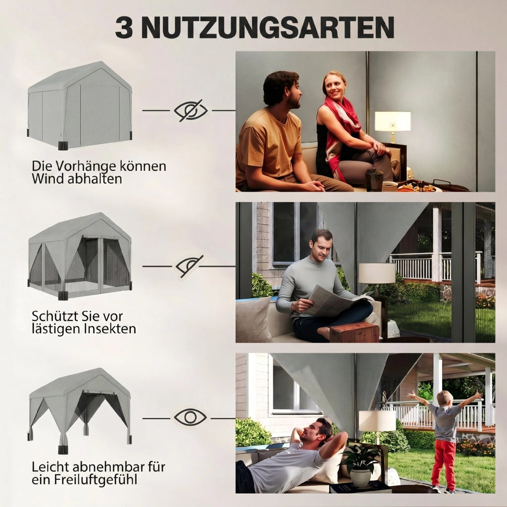 Gazebo da giardino ¨C zephmum ¨C 3x3m grigio acciaio galvanizzato