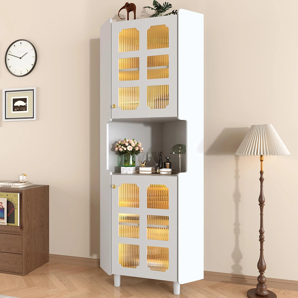 Armadio d'angolo bianco con finitura laccata e illuminazione a LED - Xylo - Multifunzionale per soggiorno, biblioteca, bagno, camera da letto, sala da pranzo