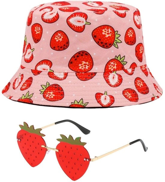 Cappello da giardino con protezione UV - Occhiali da sole per fragole - Accessori moda - Rosso - Circonferenza 58 cm - Disegno creativo - Cappello da sole