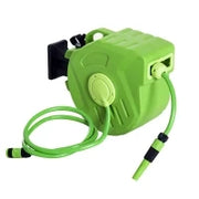 Avvolgitubo Murale con Avvolgimento Automatico a 180°, Tubo 20 + 2 m con Pistola per l'Irrigazione, Supporto Muro Integrato, Verde