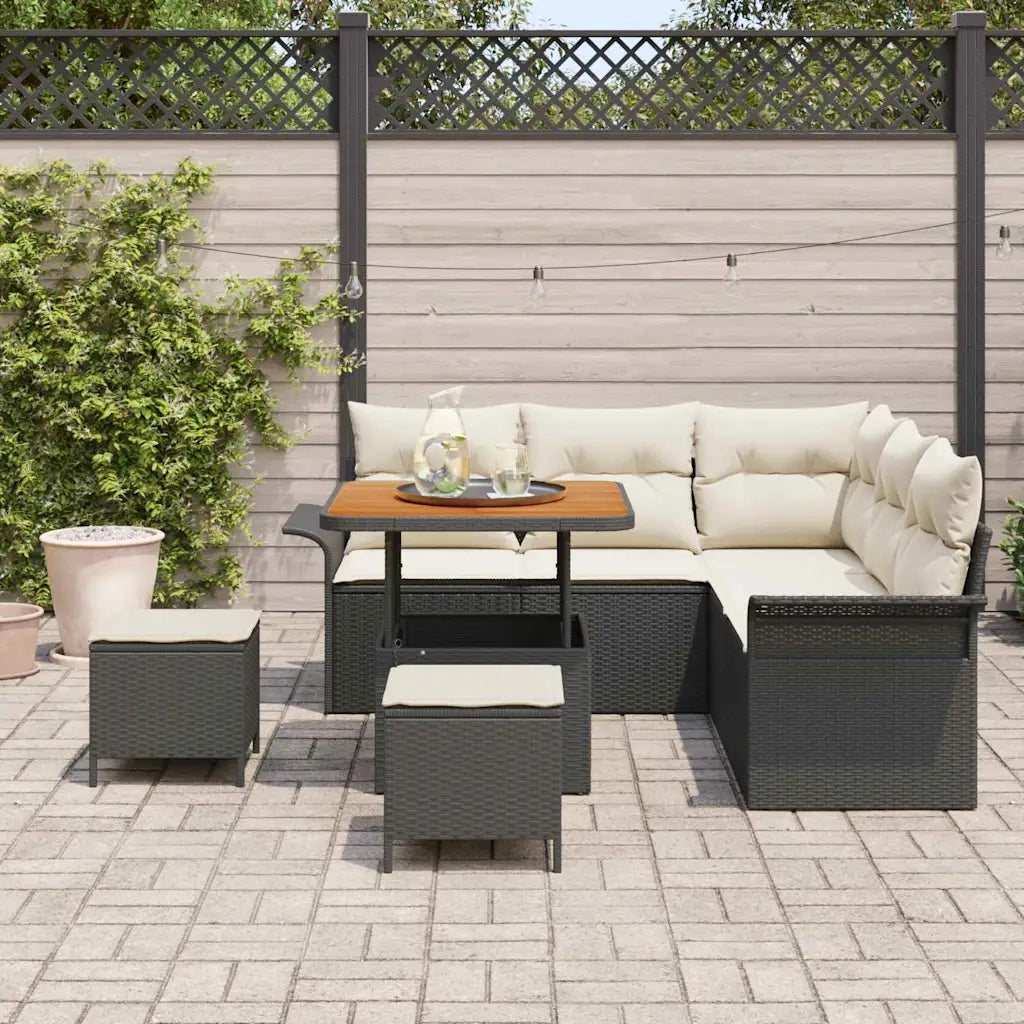 Set Divano da Giardino con cuscino 8 pcs Nero polyrattan
