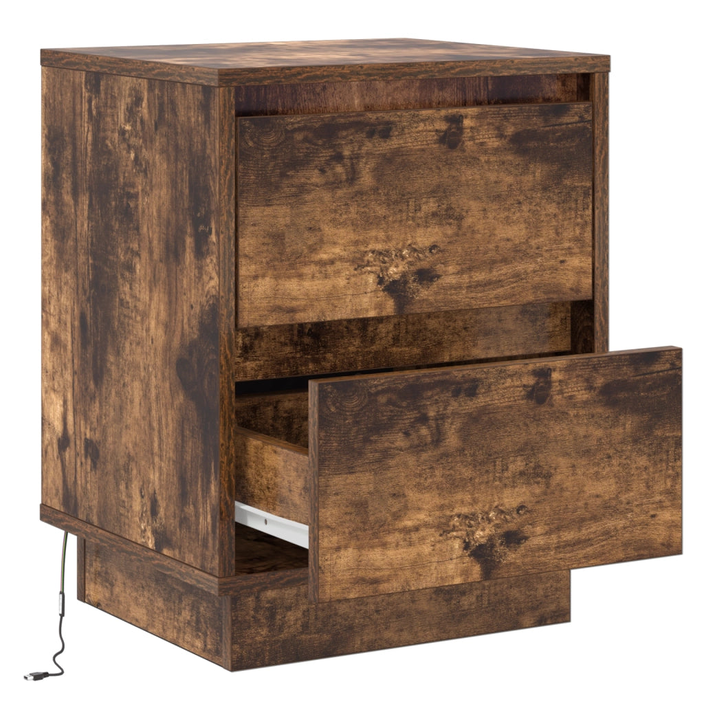 Comodini con luci LED 2 pezzi Rovere affumicato 39x34.5x50 cm
