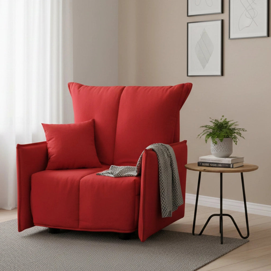 Divano Letto Atlantis, Divano singolo, Made in Italy, Poltrona soggiorno con apertura a carrello, in tessuto imbottito, con Braccioli standard, cm 110x90h85, colore Rosso