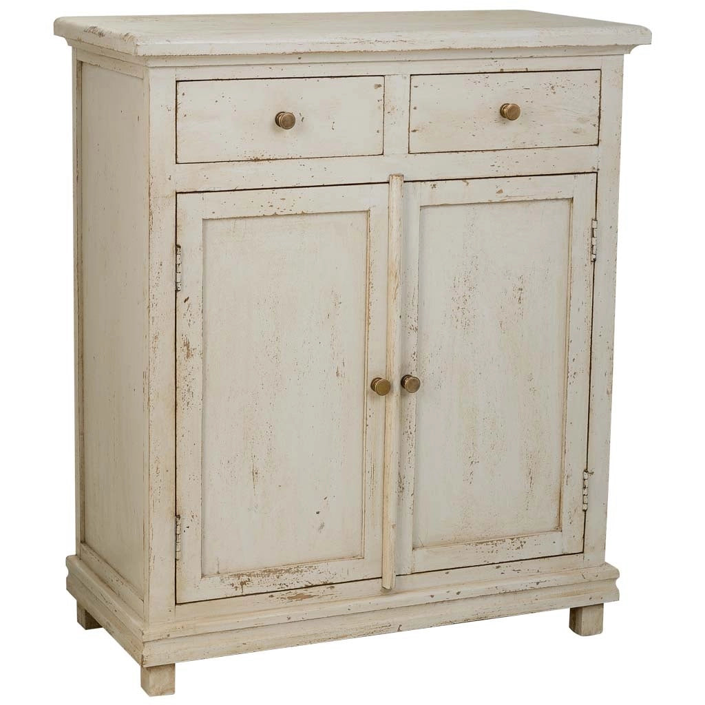 Mobile da ingresso in legno rifinito artigianalmente con 2 ante e 2 cassetti bianchi 85x40x100