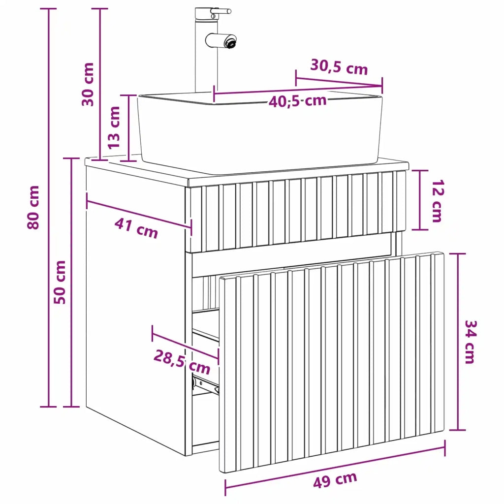 Mobile lavabo da parete Grigio Cemento 49 x 41 x 63 cm 890585