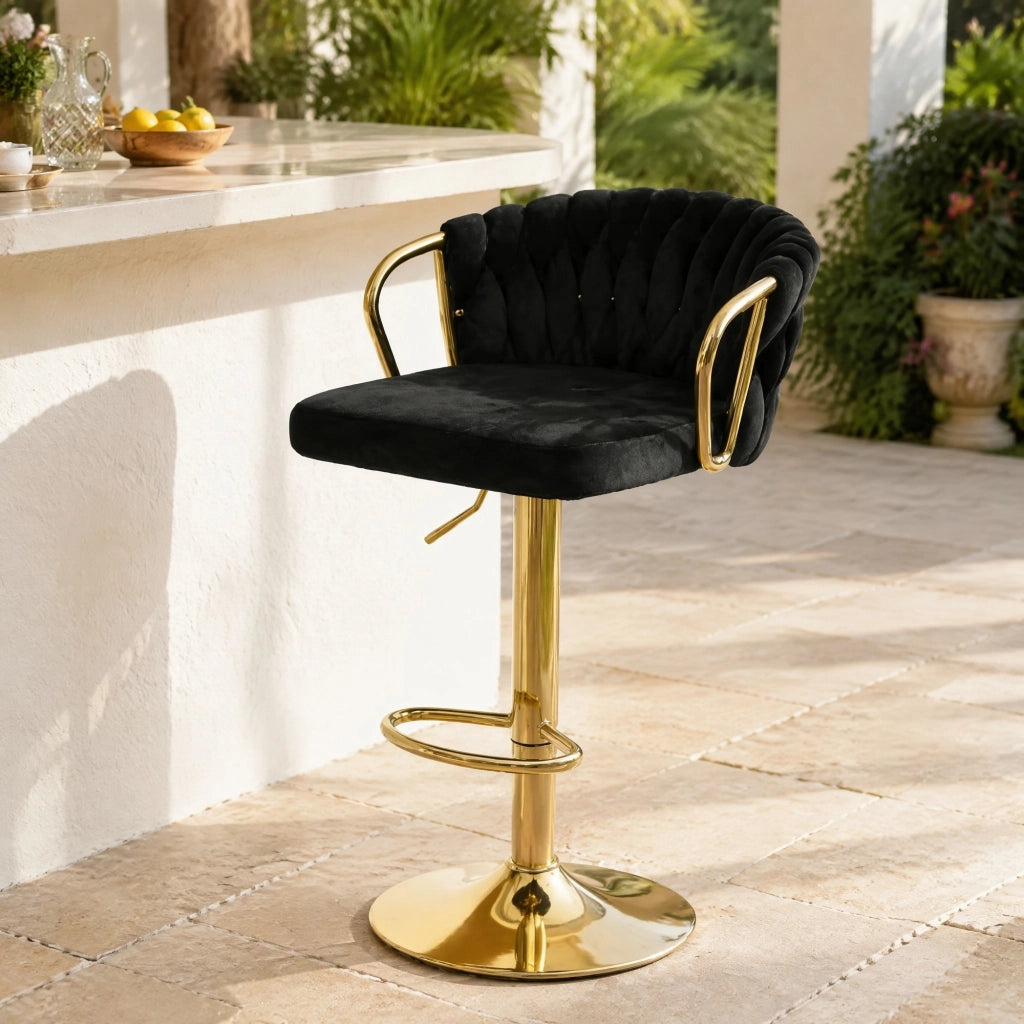 SGABELLO BAR Girevole Regolabile 77-98 cm Velluto Nero