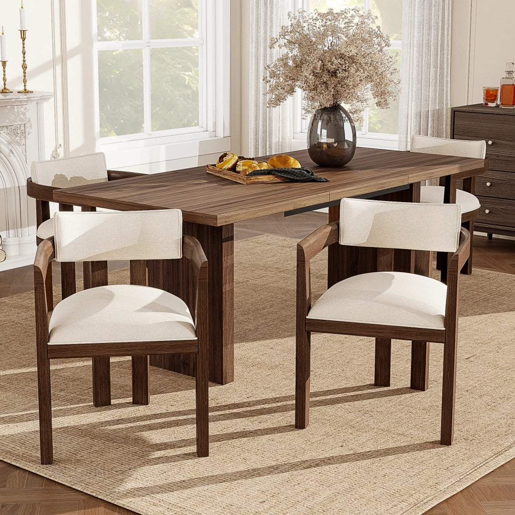 Sedie da Pranzo in Legno Massello ¨C Xylo ¨C Tessuto Lino, Stile Moderno, Noce, Set 4 Pezzi