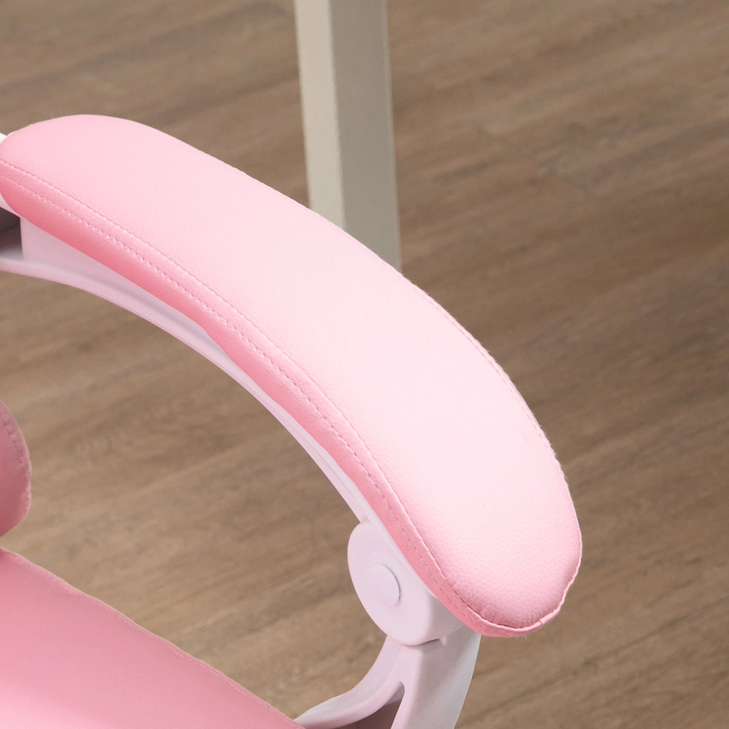 Sedia da ufficio girevole con schienale reclinabile, poggiapiedi e altezza regolabile in similpelle rosa per casa