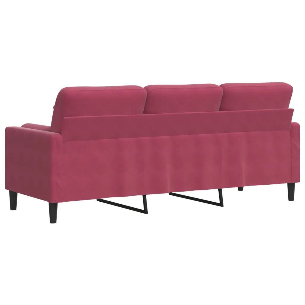 vidaXL Divano a 3 Posti con Cuscini Rosso Vino 180 cm in Velluto
