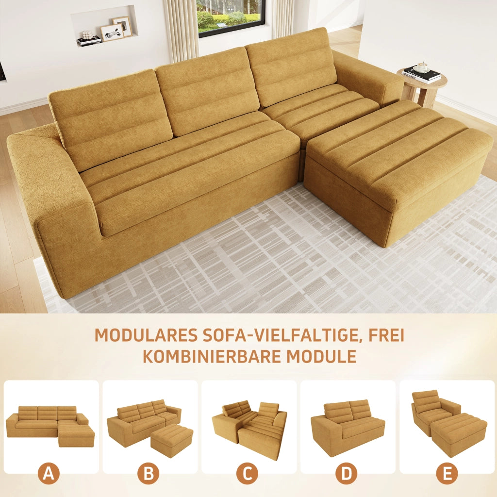 DIVANO Modulare Angolare L 253x161x89 cm Chenille Arancione con Pouf