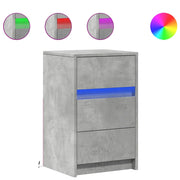 Comodino | Armadio da Notte | Mobiletto da notte con Luci LED Grigio Cemento in Legno Multistrato