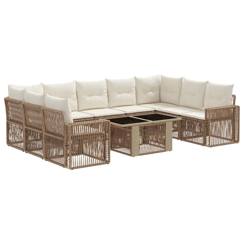 Set Divano da Giardino 10 pz Beige e Bianco Crema polyrattan 3436839