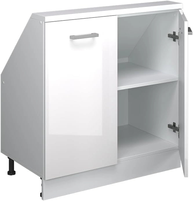 Mobile sottotetto Rion, Bianco lucido/bianco, con 2 porte