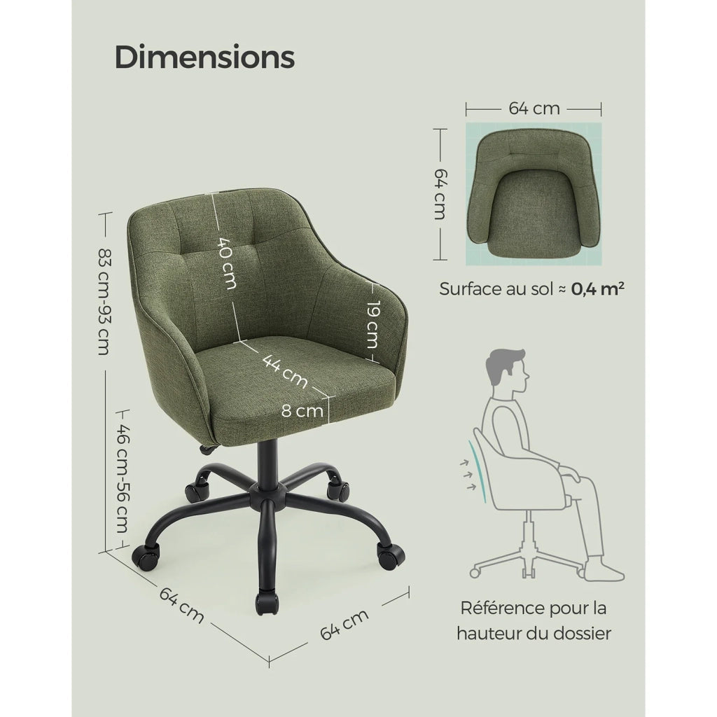 Sedia da ufficio sedia girevole seduta comoda ed ergonomica altezza regolabile portata 120 kg struttura in acciaio tessuto effetto lino verde 12_0005882