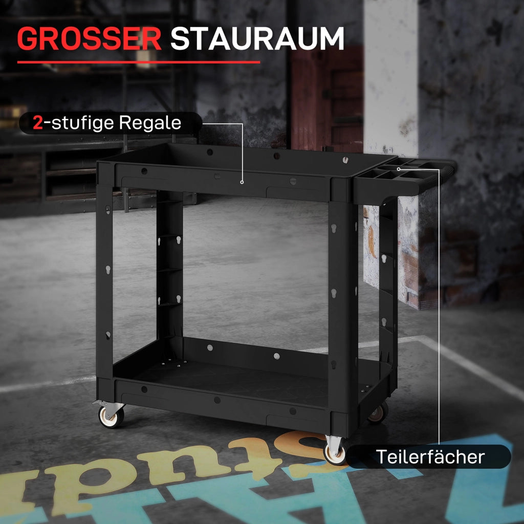 Carrello per attrezzi ¨C zephmum ¨C 2 ripiani, maniglie, ruote, plastica, nero