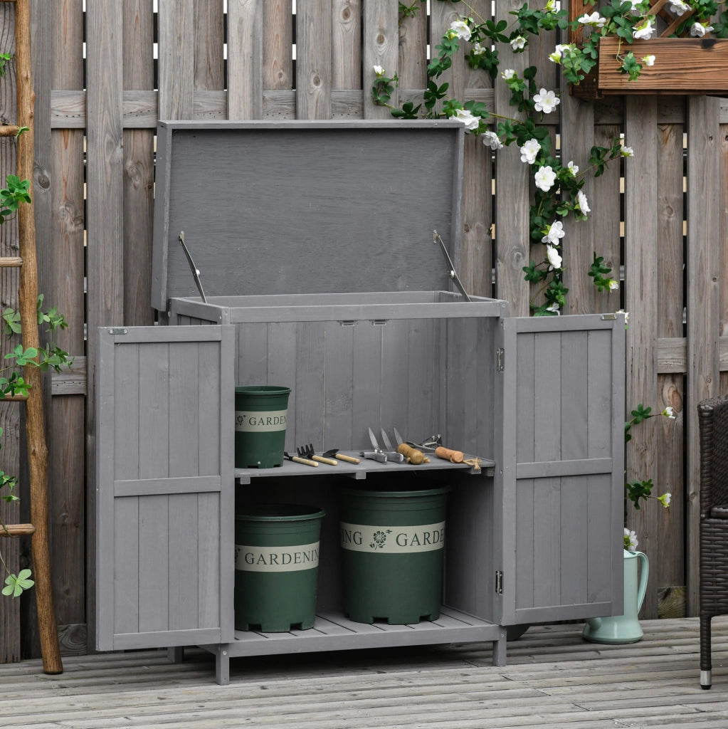 Armadio da giardino in legno con tetto in asfalto e doppie ante; 87 x 46;5 x 160 cm; grigio