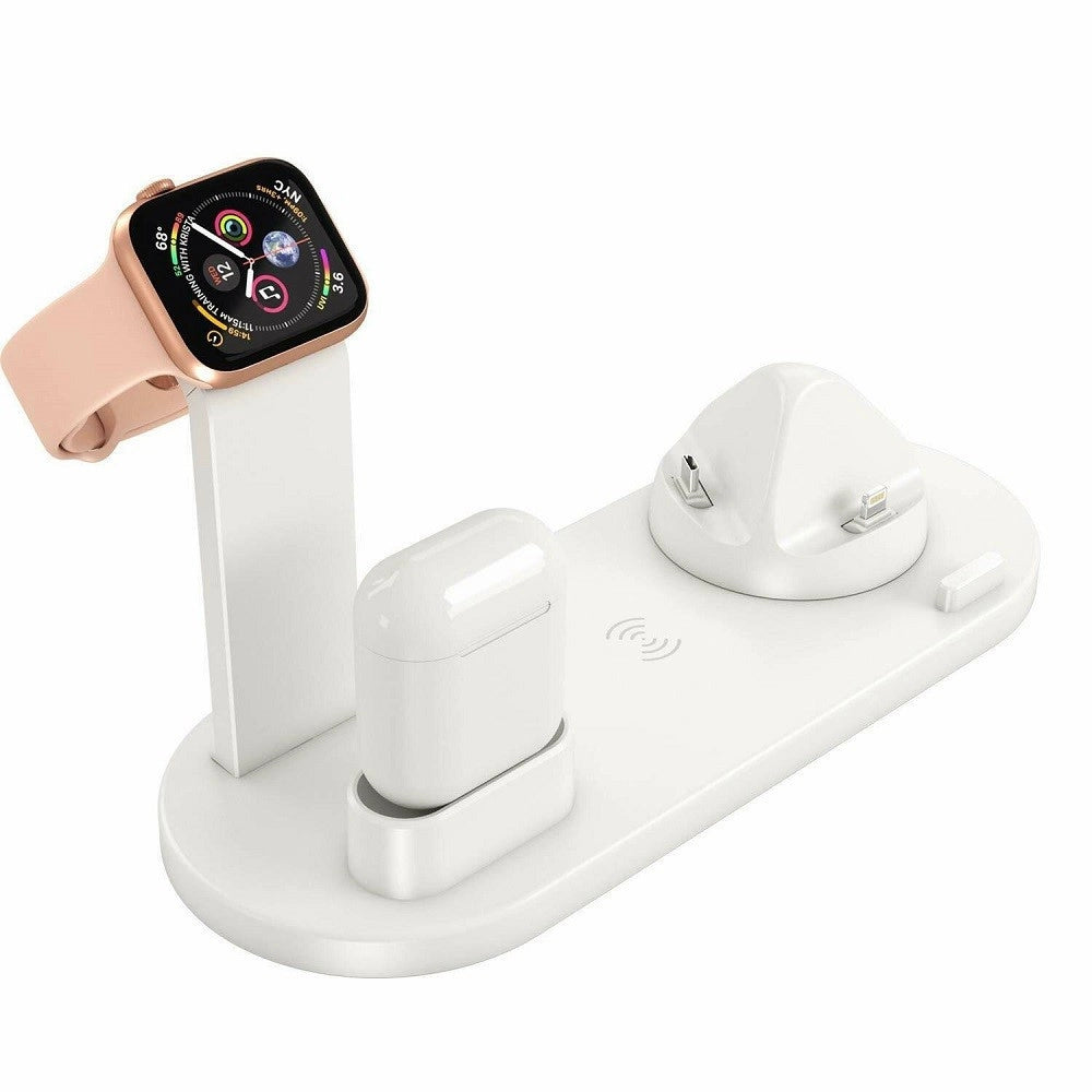 Trade Shop - Stazione Ricarica Wireless 4 In 1 Qi Air Pods Iphone Compatibile Micro Usb Type C -