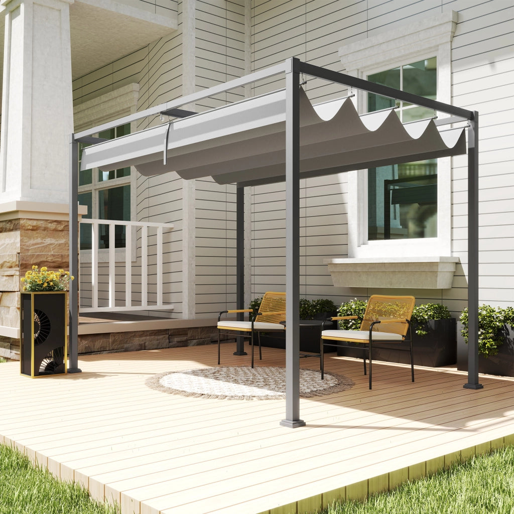 Gazebo Pergola da Giardino 3x2m con Telo Scorrevole in Metallo e Poliestere, Grigio e Nero