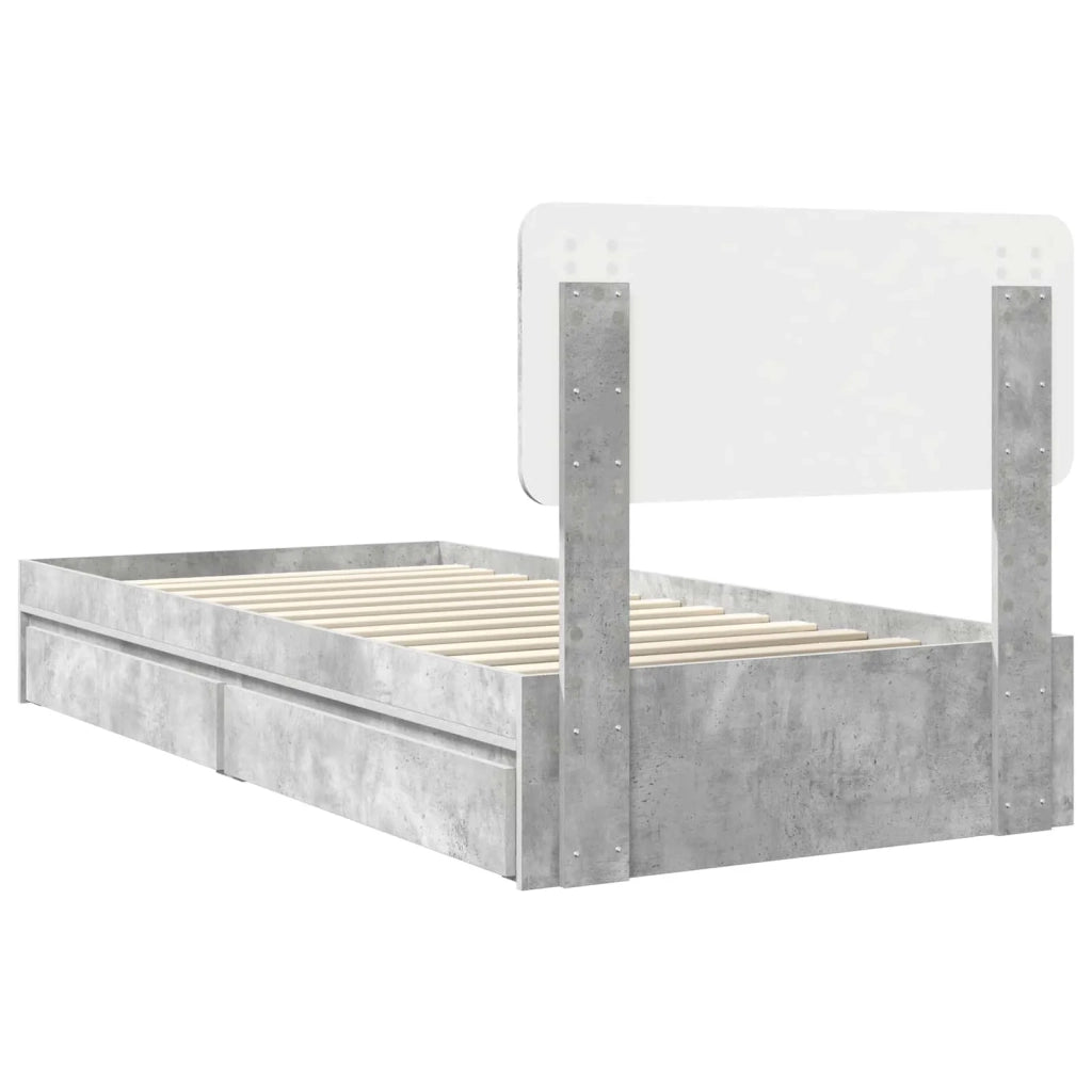 Letto con Contenitore con testiera Grigio cemento 90 x 200 cm