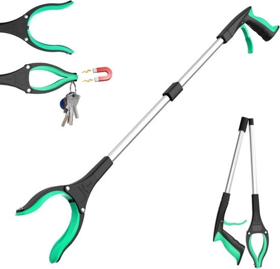 Sostegno per la raccolta rifiuti - 83 cm lungo - 8,5 cm largo - pala retrattile con gancio magnetico - nessuna piega necessaria per la raccolta - raccolta 360° pieghevole e girevole - adatto per anziani e persone con disabilità motorie