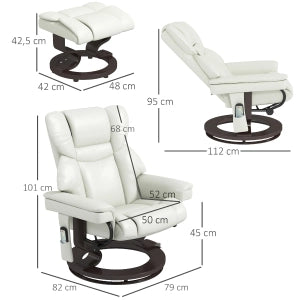 Poltrona relax elettrica girevole con poggiapiedi, funzione massaggio, 145°, 160 kg, bianco crema