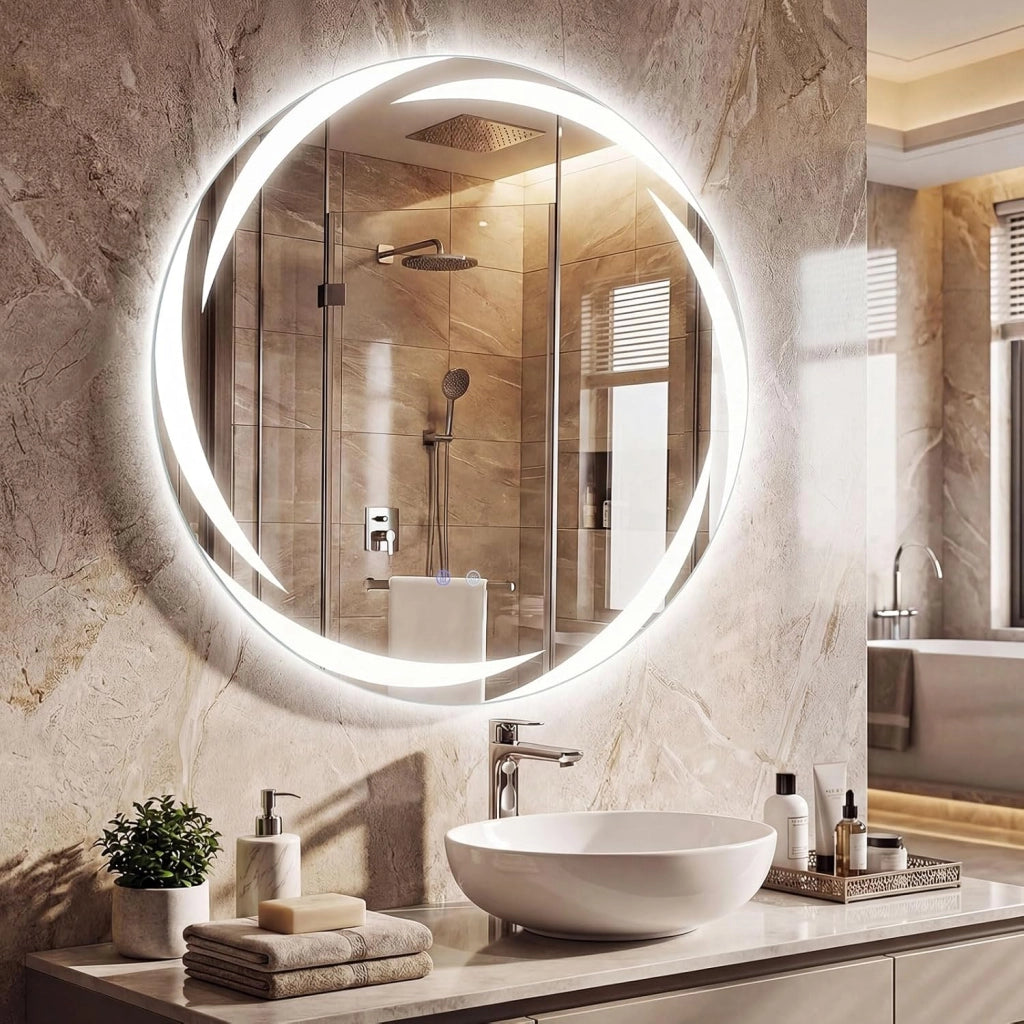 Specchio da Bagno con LED Rotondo 70 cm, Specchio da Parete Retroilluminato Dimmerabile con Vetro Temperato Antideflagrante, Luci a 3 Colori e Antiappannamento, IP44 (70 x 70 cm)