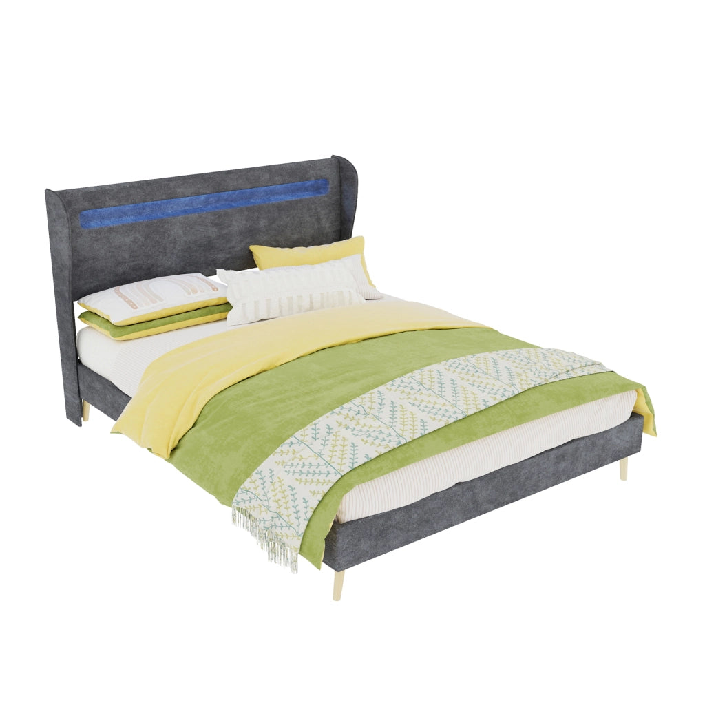 letto imbottito tessuto metallo grigio 140 x 200 cm