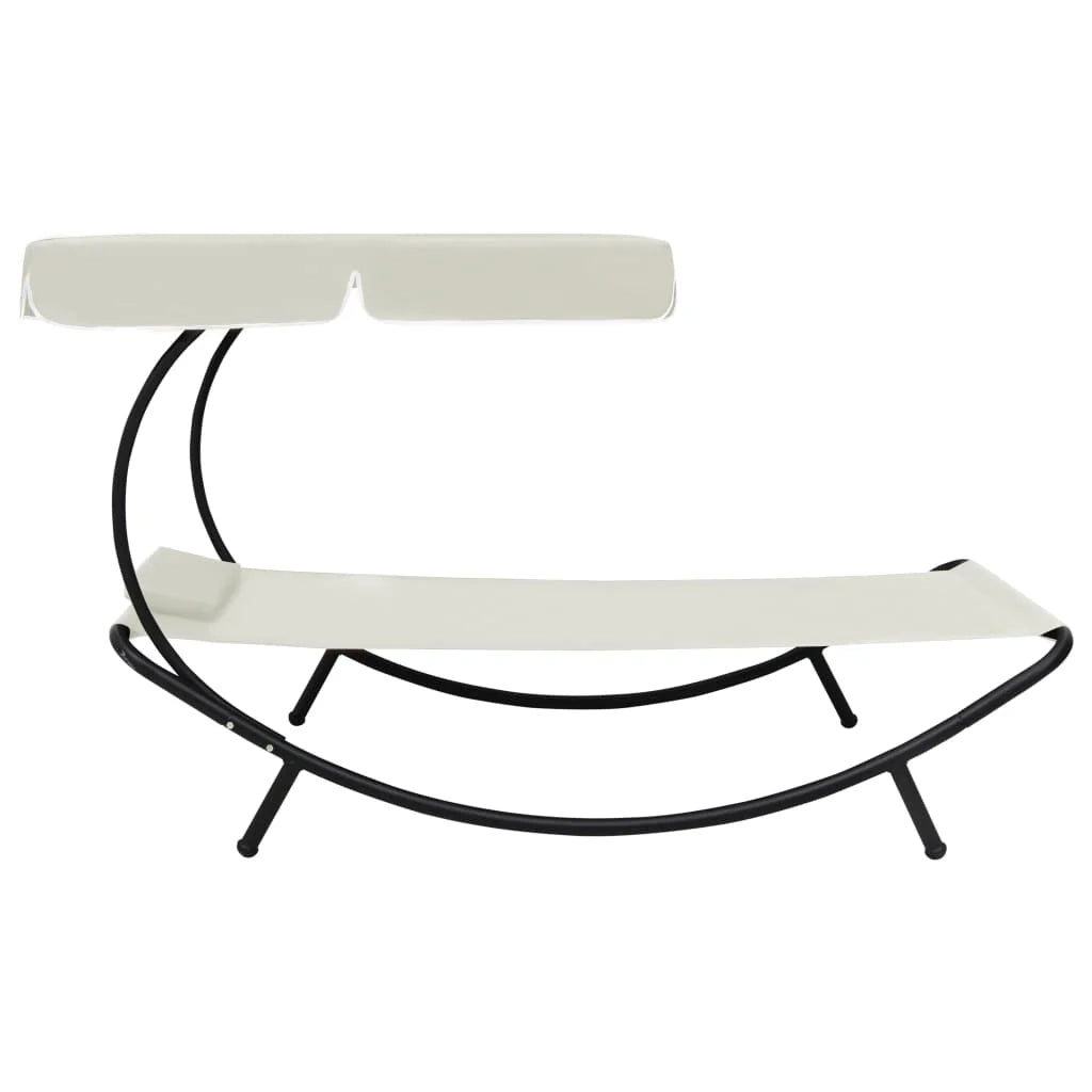 Lettino prendisole sedia a sdraio lettino prendisole letto da giardino mobili da esterno per patio con baldacchino e cuscino bianco crema 02_0012276