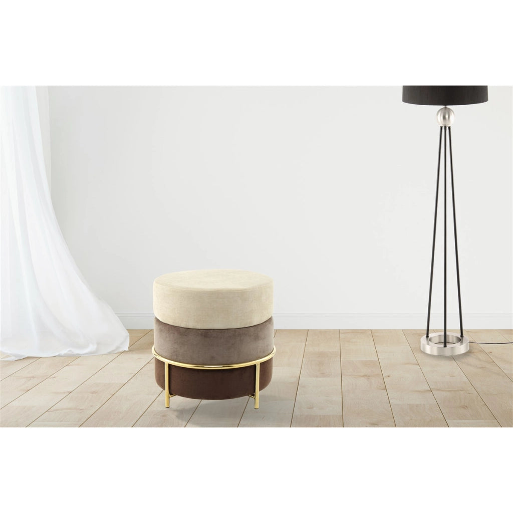 Pouf Rotondo Matilda in Velluto Marrone con Struttura Oro
