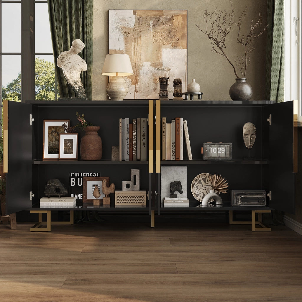 Credenza con 2 Ante e 4 Scomparti; Piedini Regolabili; per Sala da Pranzo in MDF 152×40×75 cm Nero