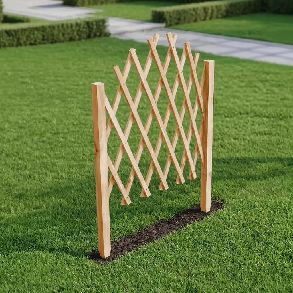 Recinzione Estensibile in Legno a Griglia 117x65 cm con Picchetti Pieghevole per Giardino e Aiuole Disponibile Verde, Naturale, Marrone Naturale
