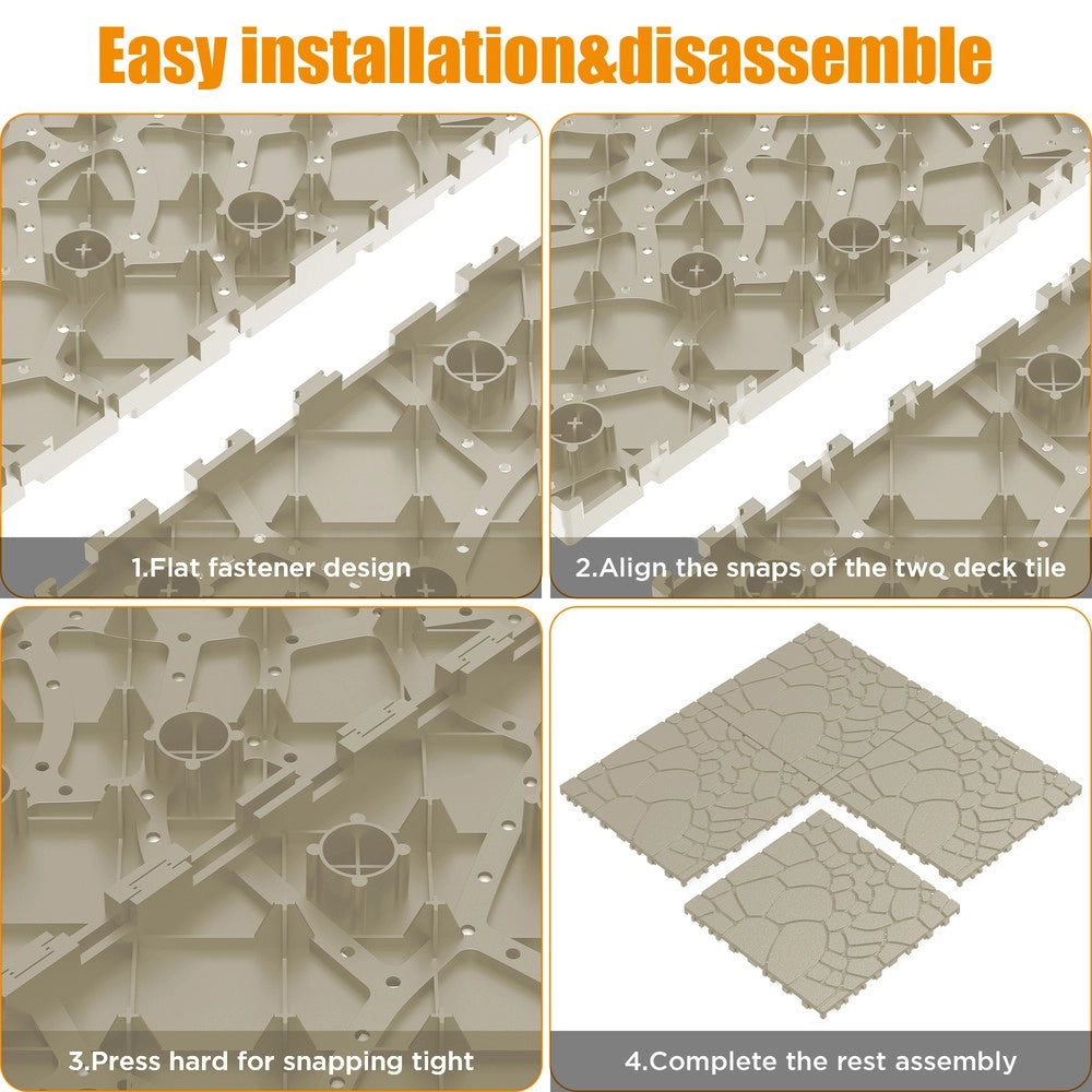 Piastrelle da Pavimento Interlocking per Patio ¨C MINIMAL ¨C Beige, 44 pcs, 30x30 cm