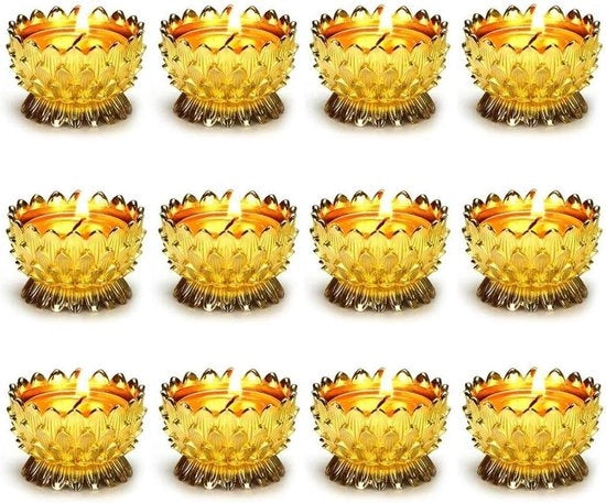Sostegni di Luce Lotus Design 12 pezzi - Artigianato Buddhista Decorazioni - Orefici per Votivi - Lampioni Tibetani in Ottone - Attrezzature per Altare in Oro .
