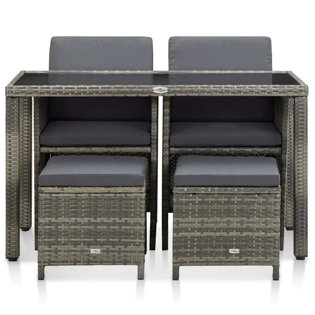 Set da Pranzo da Giardino 5 pz con Cuscini in Polyrattan Grigiocod mxl 94952