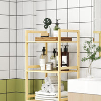 Scaffale Bagno 43,5x31,5x142 cm  a 5 Ripiani Regolabili in Bambù
