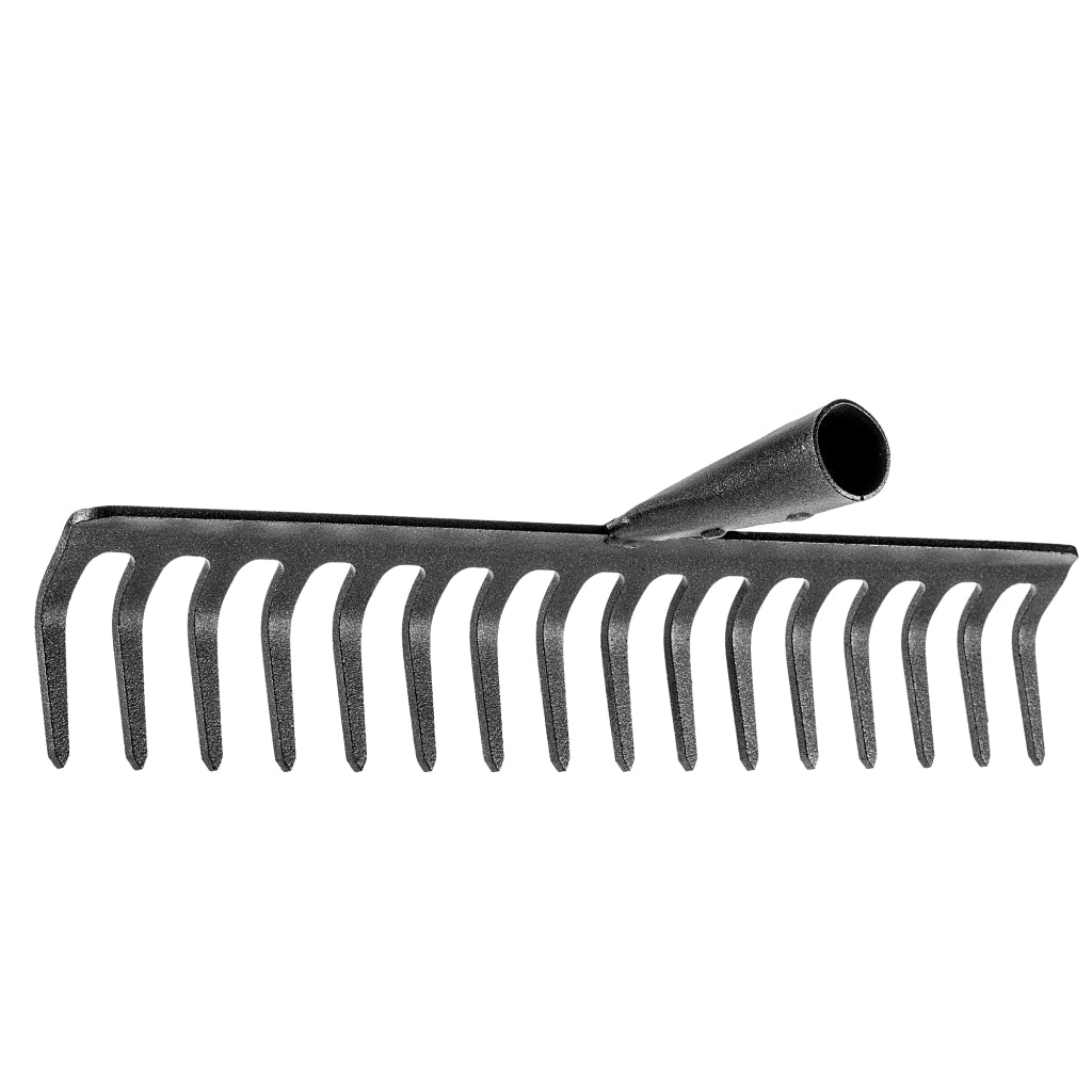Rastrello per foglie in acciaio KADAX a 16 denti, senza manico, per terra ed erba.