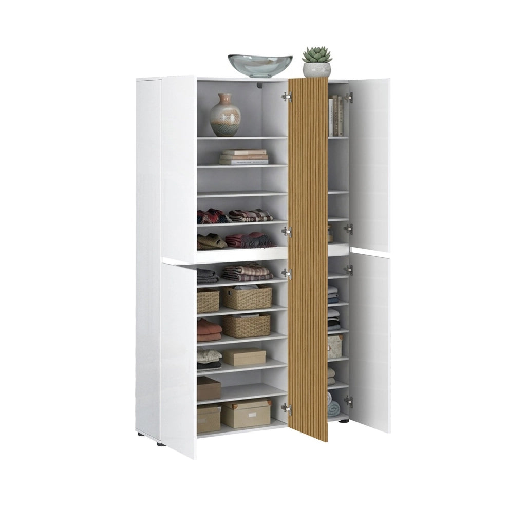 Palasio, Armadio Multiuso Grande 20 Ripiani Made in Italy, 120x200h cm Bianco Lucido