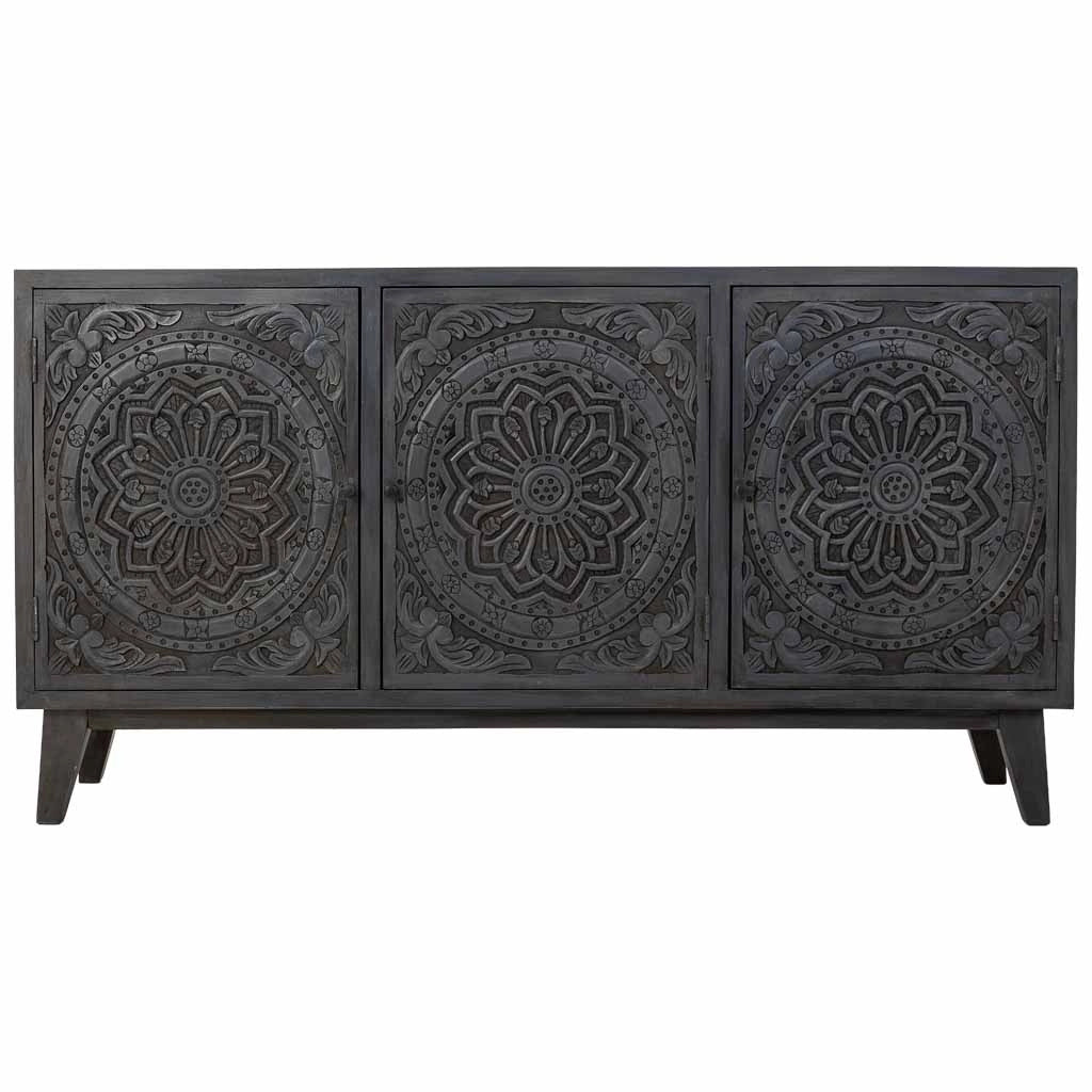 Credenza artigianale in legno con 3 ante nere, 160x40x85h cm