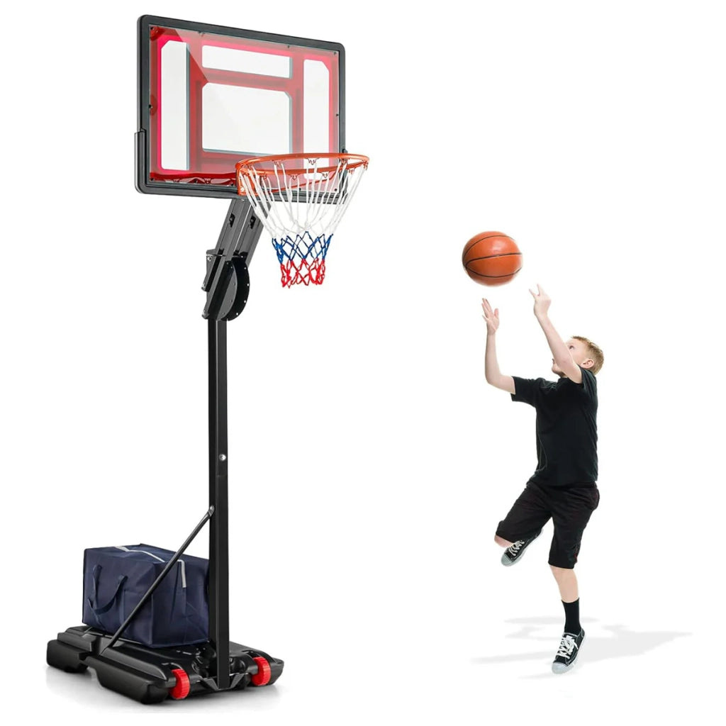 Canestro da basket portatile regolabile da 1,05-2,6 m per bambini e adulti con base stabile in metallo nero 20_0021111