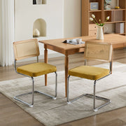 Sedie da Pranzo Set 2 Pezzi in Velluto con Schienale in Rattan ¨C MINIMAL ¨C Struttura Cromata, Oro