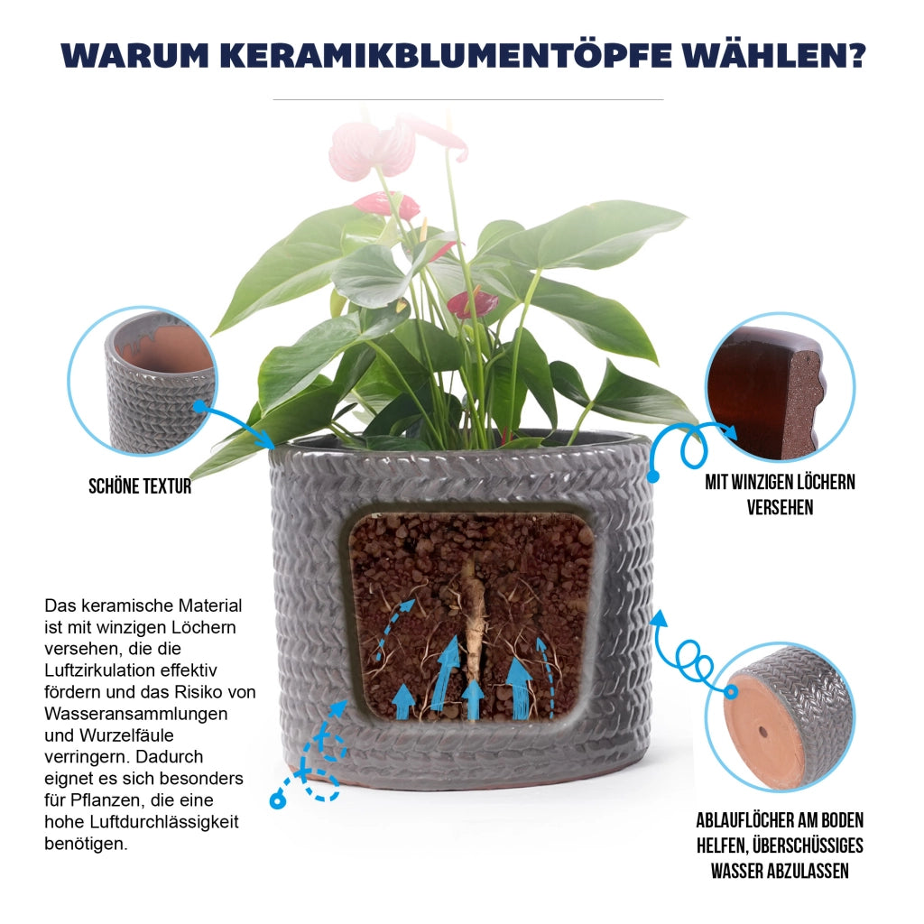 VASO IN CERAMICA 31 cm Grigio lucido con rilievo a spina di pesce