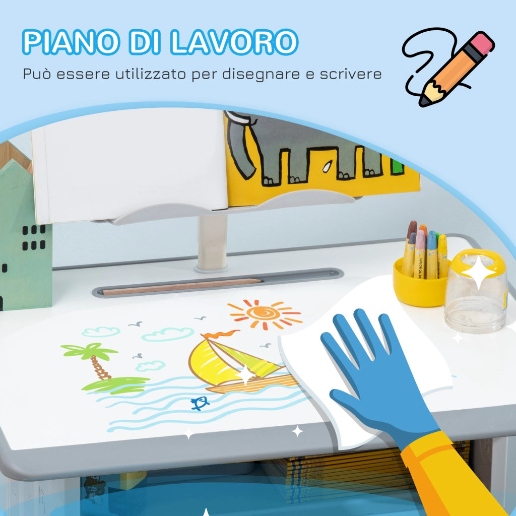 Scrivania Bambini con Sedia Regolabile e Luce LED ¨C zephmum ¨C Grigio, Acciaio e MDF, 100x50x75 cm