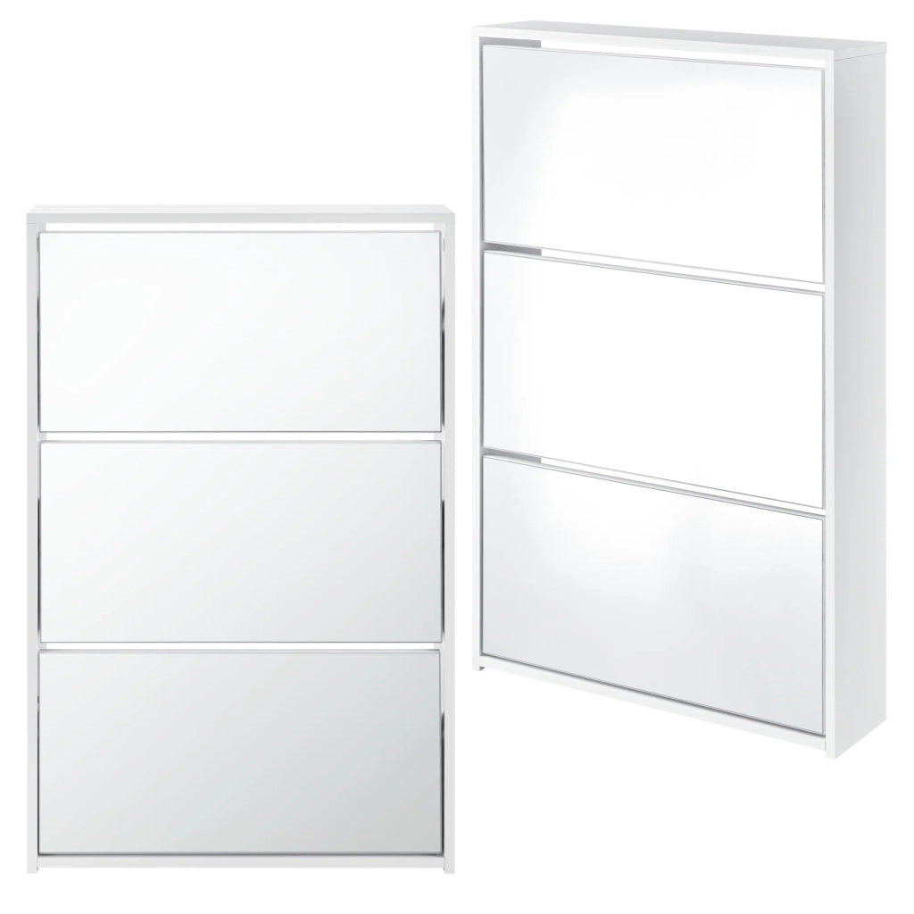 Scarpiera scarpiera per 9 paia di scarpe 3 ripiani MDF specchio 102,5 x 63 x 17 cm bianco 03_0002841