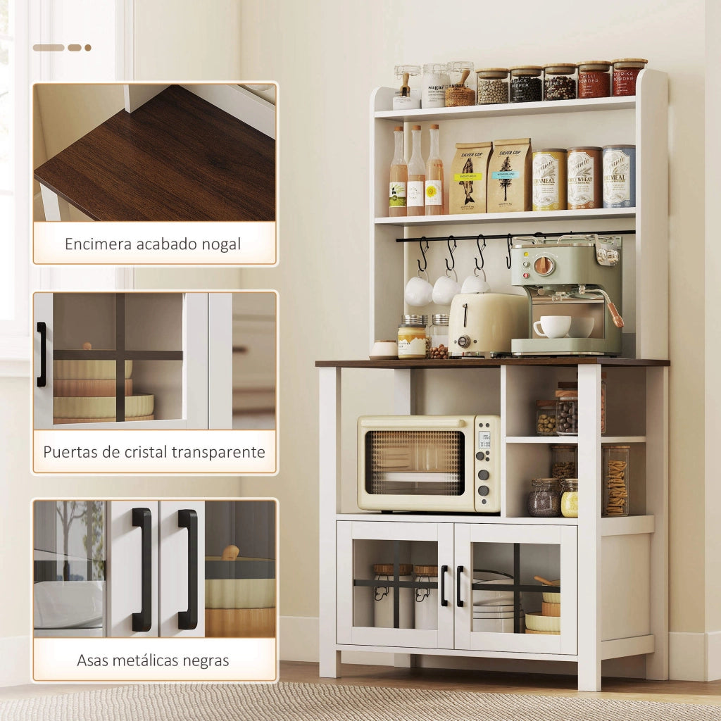 Armadio Cucina con Ante Vetro e Ripiani ¨C Zephmum ¨C 80x40x152 Bianco