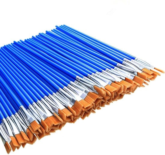 Set di pennelli per pittura da 100 pezzi - pennelli da spolvero - testa piatta - per scuola/ufficio/casa - adatto per vernici - ideale per uso creativo - pennelli da spolvero